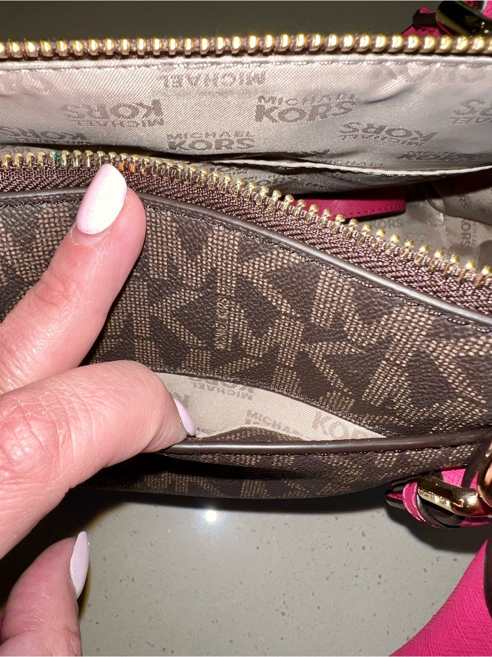 Michael Kors Pink and Brown Signature Satchel W/ Long Strap NEW WITH TAGS - Picture 11 of 15